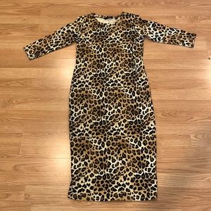 G.I.L.I. Leopard Animal Print 3/4 Sleeve Knit Midi Dress Size XXSP Petites EUC